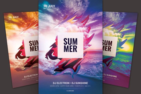 抽象夏季海滩派对宣传传单模板 Summer Flyer Template