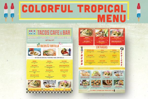 多彩热带风情餐厅菜单设计模板 Colorful Tropical Menu
