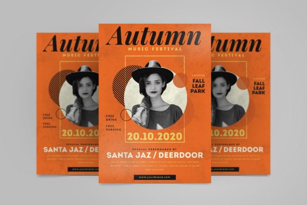 秋天音乐盛会宣传海报设计模板 Autumn Music Flyer