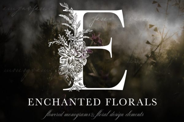 魔法花卉装饰字母创意字母集 Enchanted Florals Monogram Set