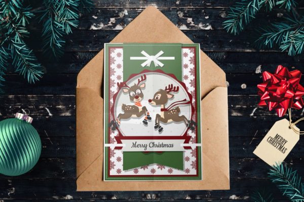 可爱的小鹿圣诞节贺卡设计模板 Christmas Card Template
