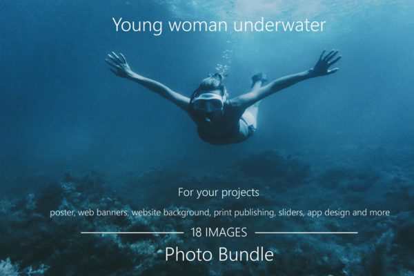 潜水主题高清照片素材 Young woman underwater Photo Bundle.