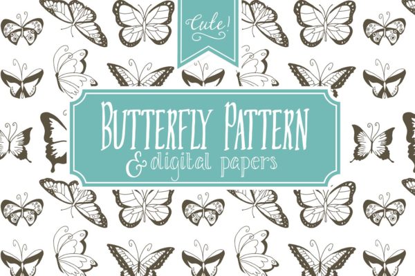蝴蝶图案无缝纹理素材包 Seamless Butterfly Pattern &#8211; Vector