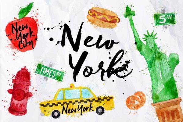 美国纽约特征标志插画 New York Symbols