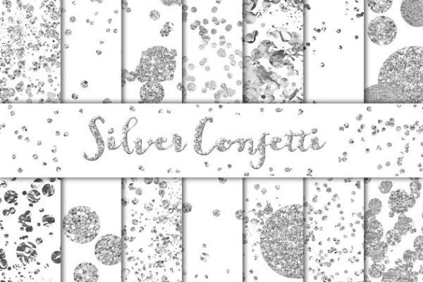 银色纸屑图案纹理背景 Silver Confetti Overlays/Backgrounds