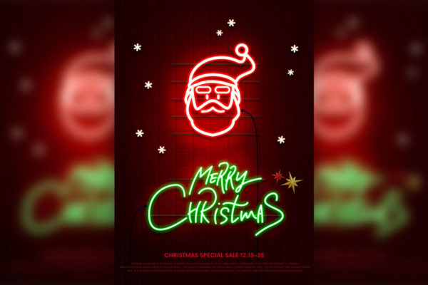 霓虹灯圣诞节日促销活动海报模板[PSD]