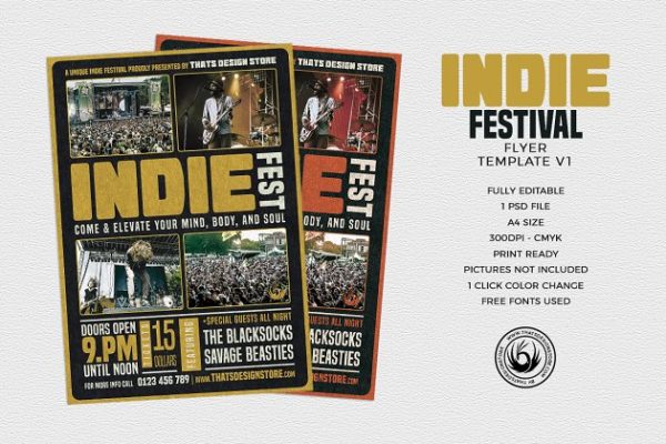 独立音乐节派对宣传单PSD模板V1 Indie Fest Flyer PSD V1
