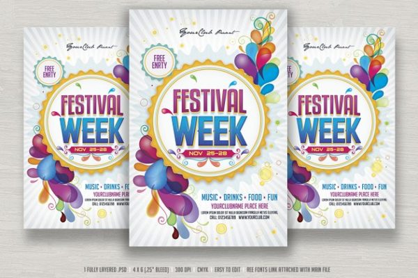 周末活动宣传海报模板 Festival Week Flyer