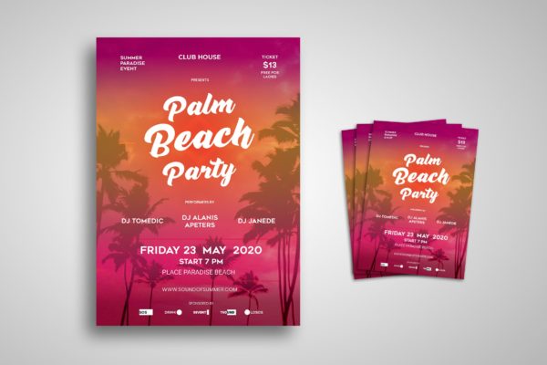 沙滩派对活动宣传海报传单设计模板