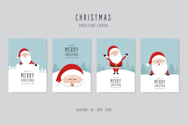 圣诞老人图案圣诞节贺卡矢量设计模板集v1 Christmas Santa Claus Greeting Vector Card Set