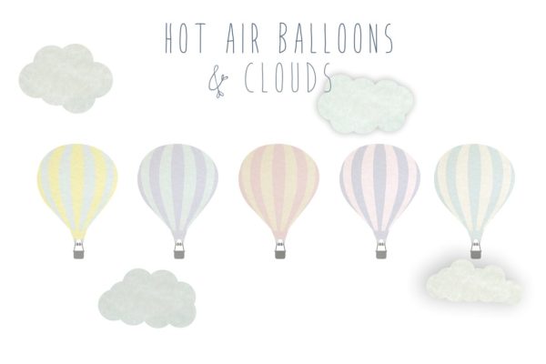 热气球剪贴画艺术 Hot air balloons clip art set 1