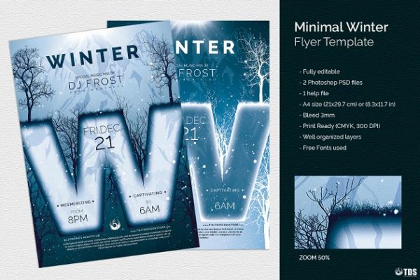 极简主义冬天主题传单PSD模板 Minimal Winter Flyer PSD