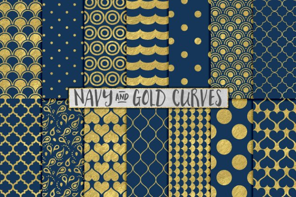 日式设计风格海军蓝金箔海洋主题背景纹理 Navy Blue and Gold Foil Backgrounds