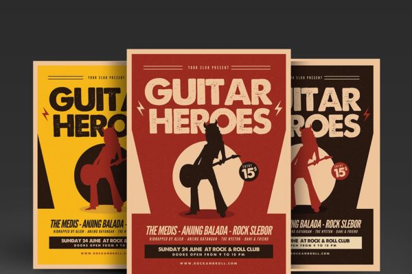 吉他音乐活动海报设计模板 Guitar Heroes Flyer