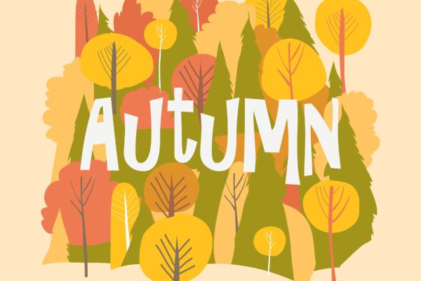 秋天森林背景矢量手绘图案素材 Vector autumn forest. Fall background. Hello autum