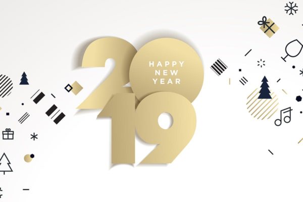 2019年数字图形新年贺卡海报设计模板 Happy New Year 2019