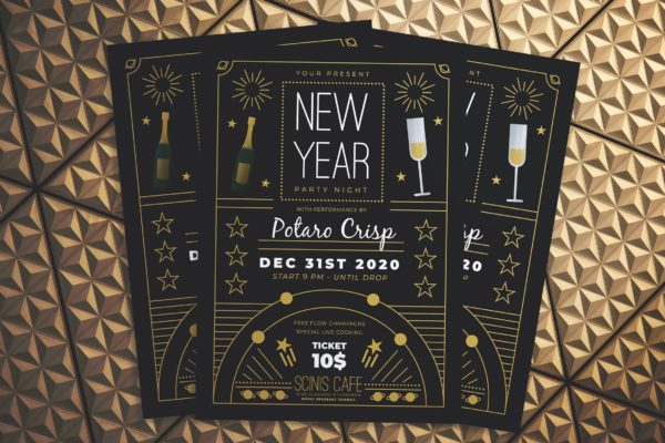 复古设计风格新年晚会海报传单16素材网精选PSD模板 New Year Party Night Flyer