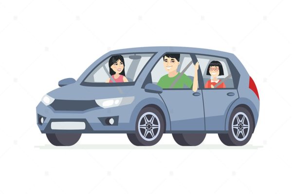 家庭用车场景卡通矢量插画16素材网精选素材 Chinese family in the car &#8211; cartoon characters