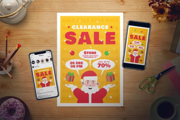 店铺圣诞节促销活动传单海报设计模板 Christmas Sale Flyer Set
