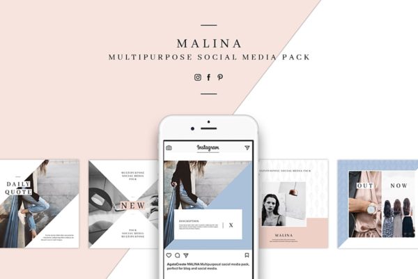 72个现代简洁多功能社交媒体新媒体贴图模板16图库精选 MALINA Social Media Pack &amp; 20 Pattern
