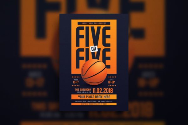 篮球比赛活动体育传单海报模板 5 On 5 Basketball Tournament Flyer