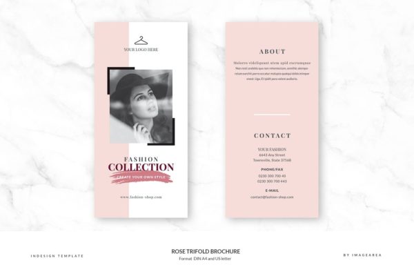 时尚品牌三折页手册模板 Rose Trifold Brochure
