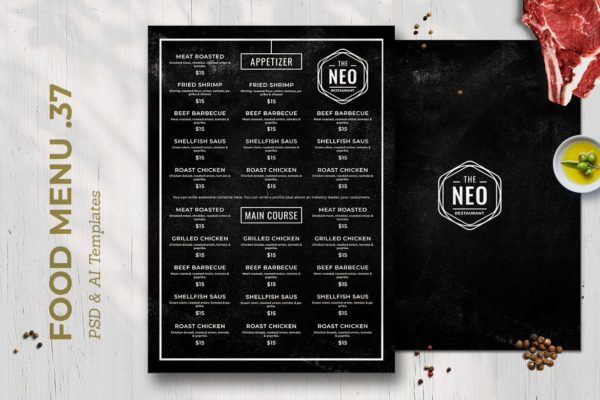 黑板画风格西餐厅素材天下精选菜单模板v37 Blackboard Food Menu. 37