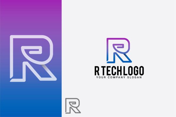 创意字母Logo模板系列之字母R R tech logo