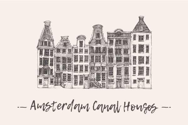 阿姆斯特丹运河住宅楼楼房素描矢量