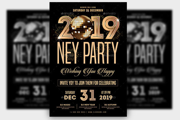 创意极简的2019新年派对海报模板 New Year Party Flyer [psd]