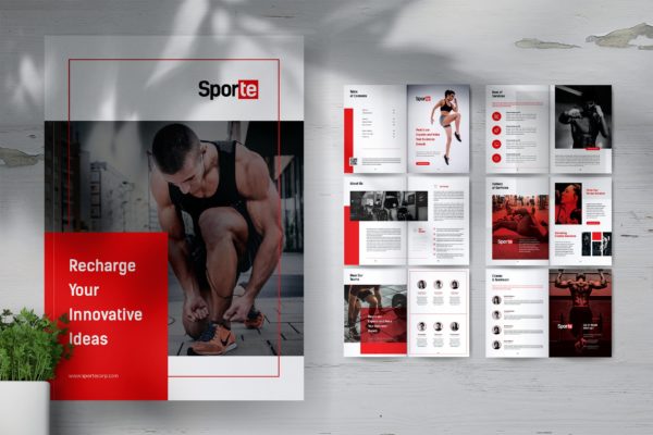 健身体育运动俱乐部宣传画册排版设计模板 SPORTE Sport Fitness &amp; Gym Brochure