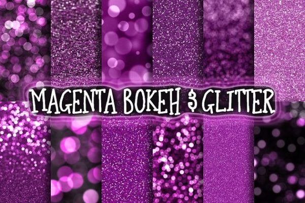 紫色闪光散景背景 Magenta Bokeh &amp; Glitter Backgrounds