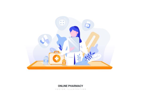 在线药房矢量概念插画素材 Online Pharmacy Vector Illustration