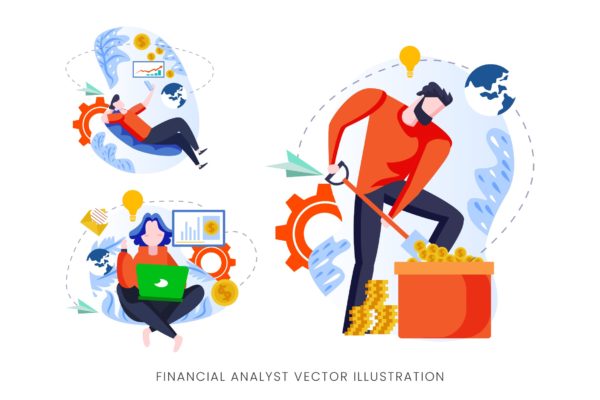 金融分析师人物形象16设计网精选手绘插画矢量素材 Financial Analyst Vector Character Set