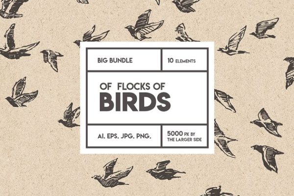 鸟群素描设计素材 Flocks of birds, sketch style