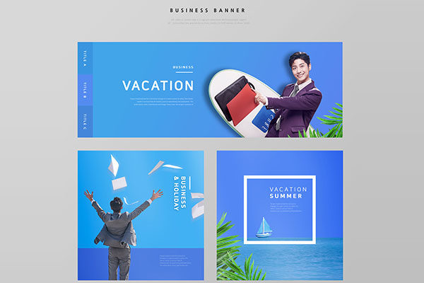 夏季暑假旅行蓝色主题Banner设计模板
