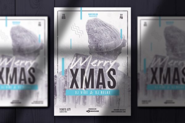 双重曝光个性化圣诞节主题海报设计模板 Christmas Double Exposure Flyer