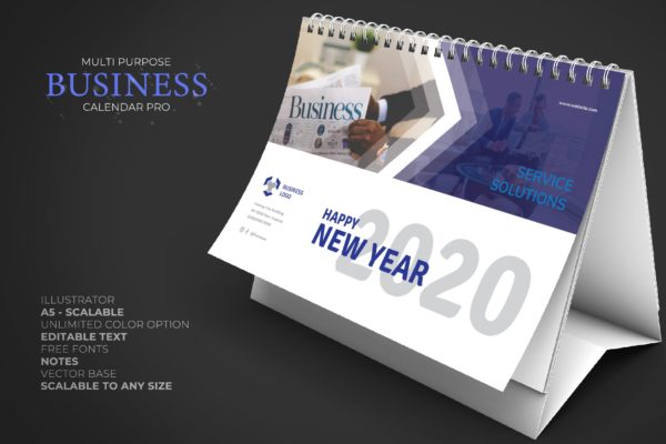 多用途企业定制2020年活页台历设计模板 2020 Multi Purpose Business Caelndar Pro
