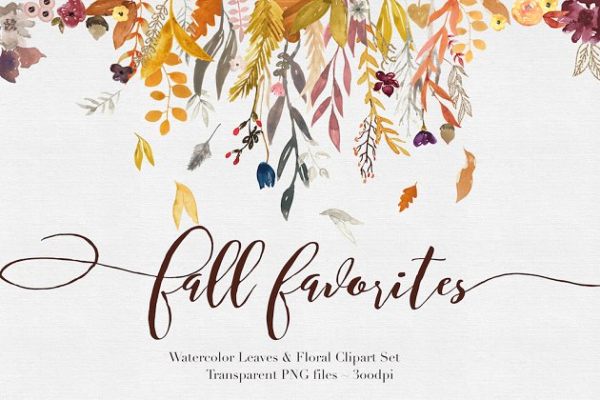 独特的秋季手绘花卉树叶插图 Fall Watercolor Clipart