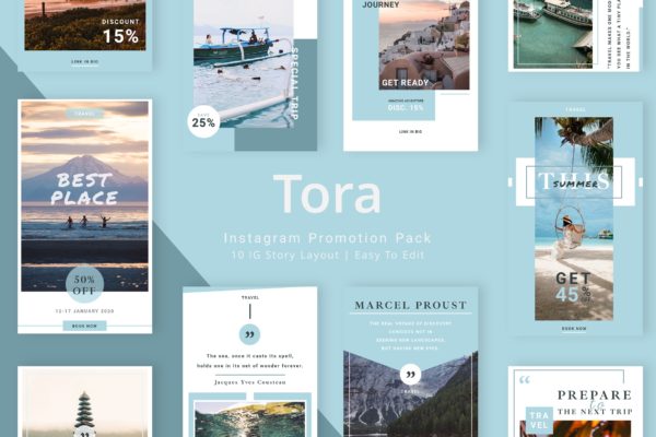 旅游品牌Instagram社交推广设计素材包 Tora &#8211; Instagram Story Pack