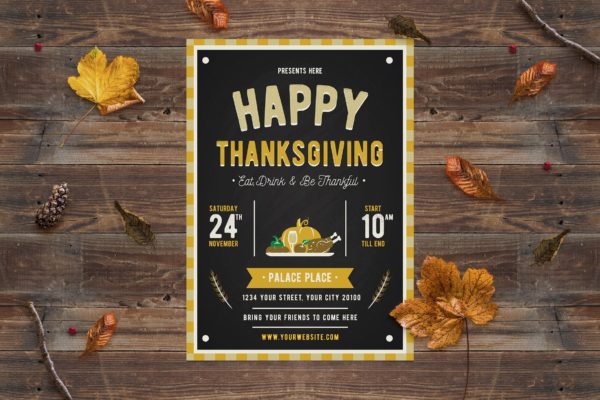 感恩节主题美食活动推广海报传单模板 Happy Thanksgiving Flyer