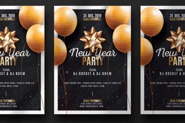 派对装饰元素新年活动海报传单设计模板 New Year Party Flyer