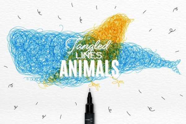 绒线编织动物矢量图形 Animals tangled line