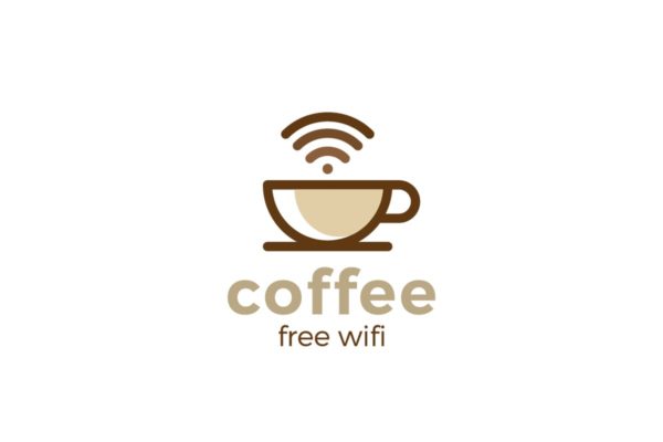 咖啡馆免费Wifi服务品牌Logo模板 Logo Coffee Cup WiFi Linear style