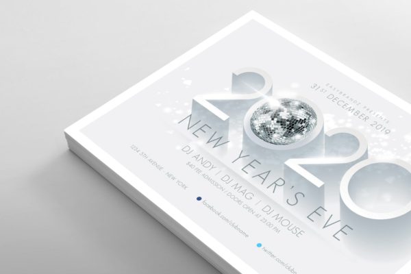 简约长阴影设计风格2020新年主题横版传单设计模板 2020 New Years Flyer Template