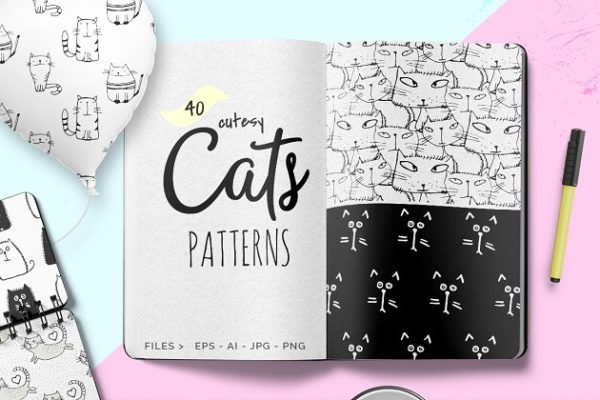 猫星人无缝矢量纹理 Cats Seamless Vector Patterns