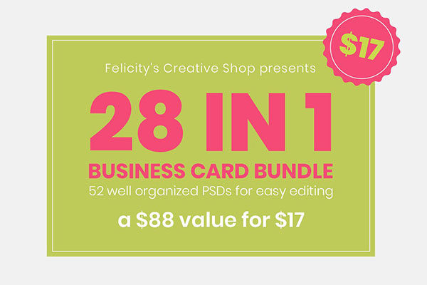 28张时尚极简的商业化名片设计模板 Business Card Bundle [psd]