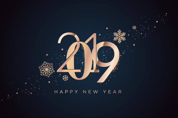 2019年金箔数字图形新年贺卡海报设计模板 Business Happy New Year 2019 Greeting Card