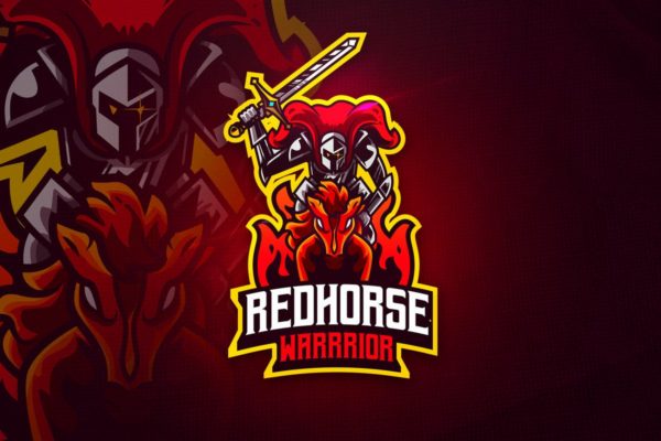 红马骑士电子竞技队徽Logo模板 RedHorse Warrior &#8211; Mascot &amp; Esport Logo