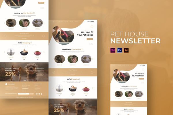 宠物屋设计定制服务网站邮件订阅设计模板 Pet House | Newsletter Template